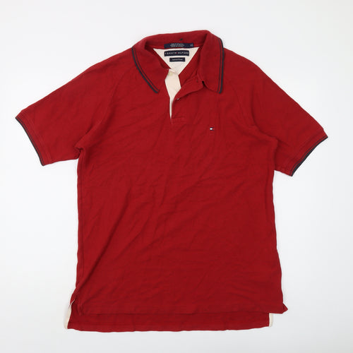 Tommy Hilfiger Men's Red Polo Shirt - Medium, Casual Style