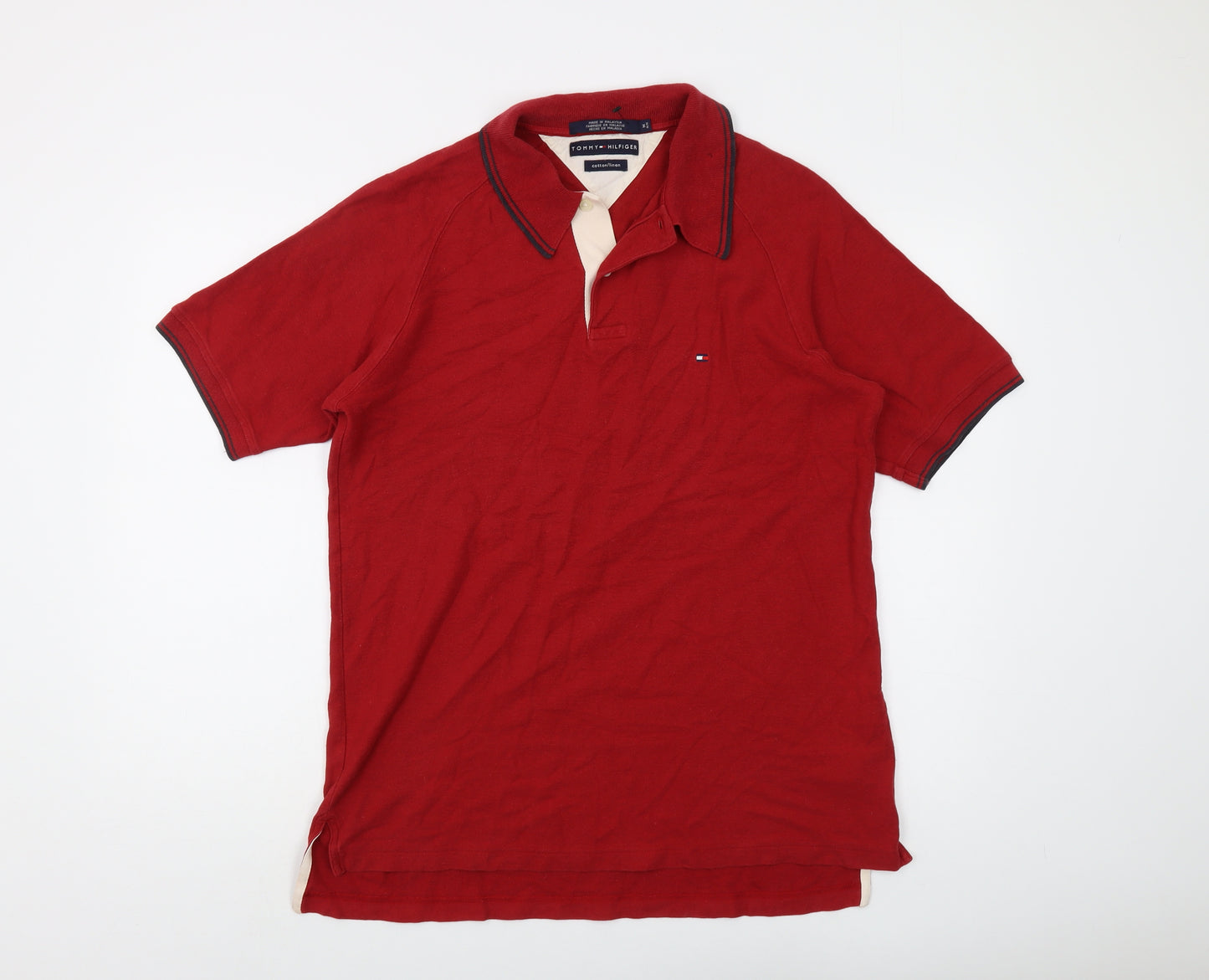 Tommy Hilfiger Men's Red Polo Shirt - Medium, Casual Style