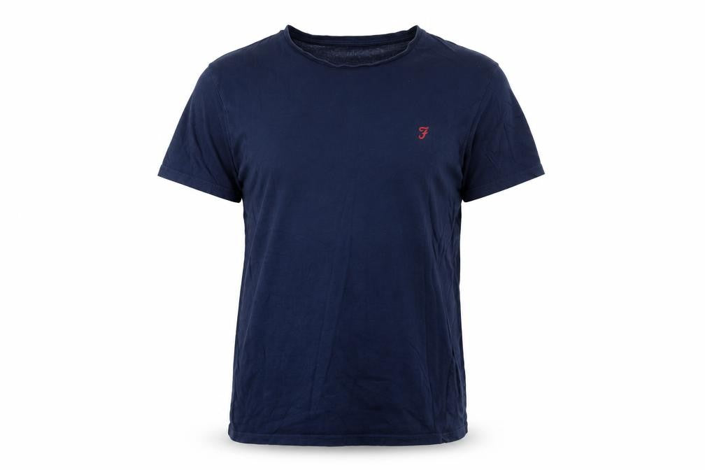 Front view of Farah Men's Blue T-Shirt, size S, Comfortable Cotton