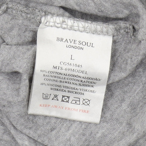 Brave Soul Men's Grey T-Shirt, Size L, Short Sleeve, Logo