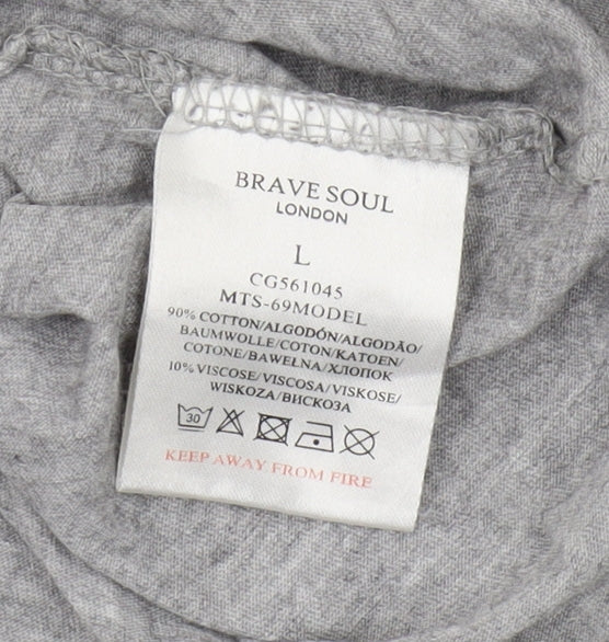 Brave Soul Men's Grey T-Shirt, Size L, Short Sleeve, Logo