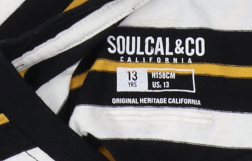 SoulCal & Co Boys Striped Cotton T-Shirt Black White 13Y
