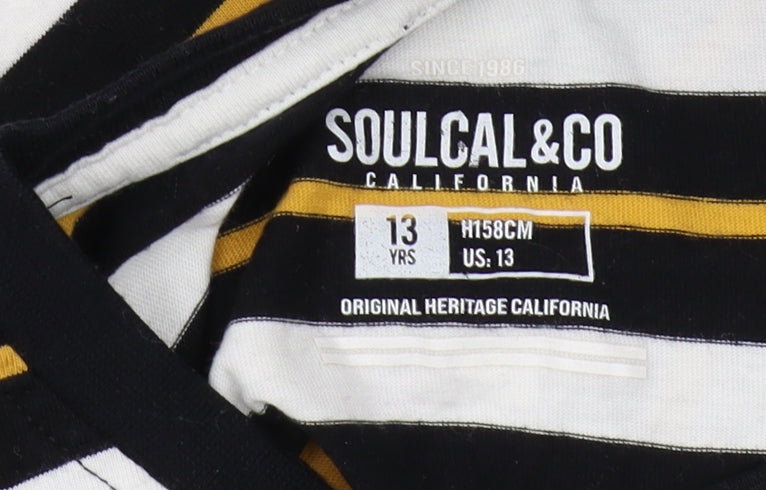 SoulCal & Co Boys Striped Cotton T-Shirt Black White 13Y