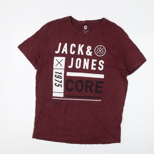 Jack & Jones Men's Red Graphic T-Shirt Large