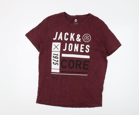 Jack & Jones Men's Red Graphic T-Shirt Large