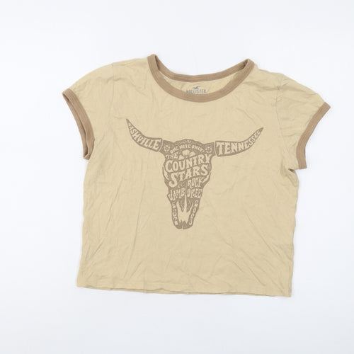 Hollister Women's Beige Ringer T-Shirt M