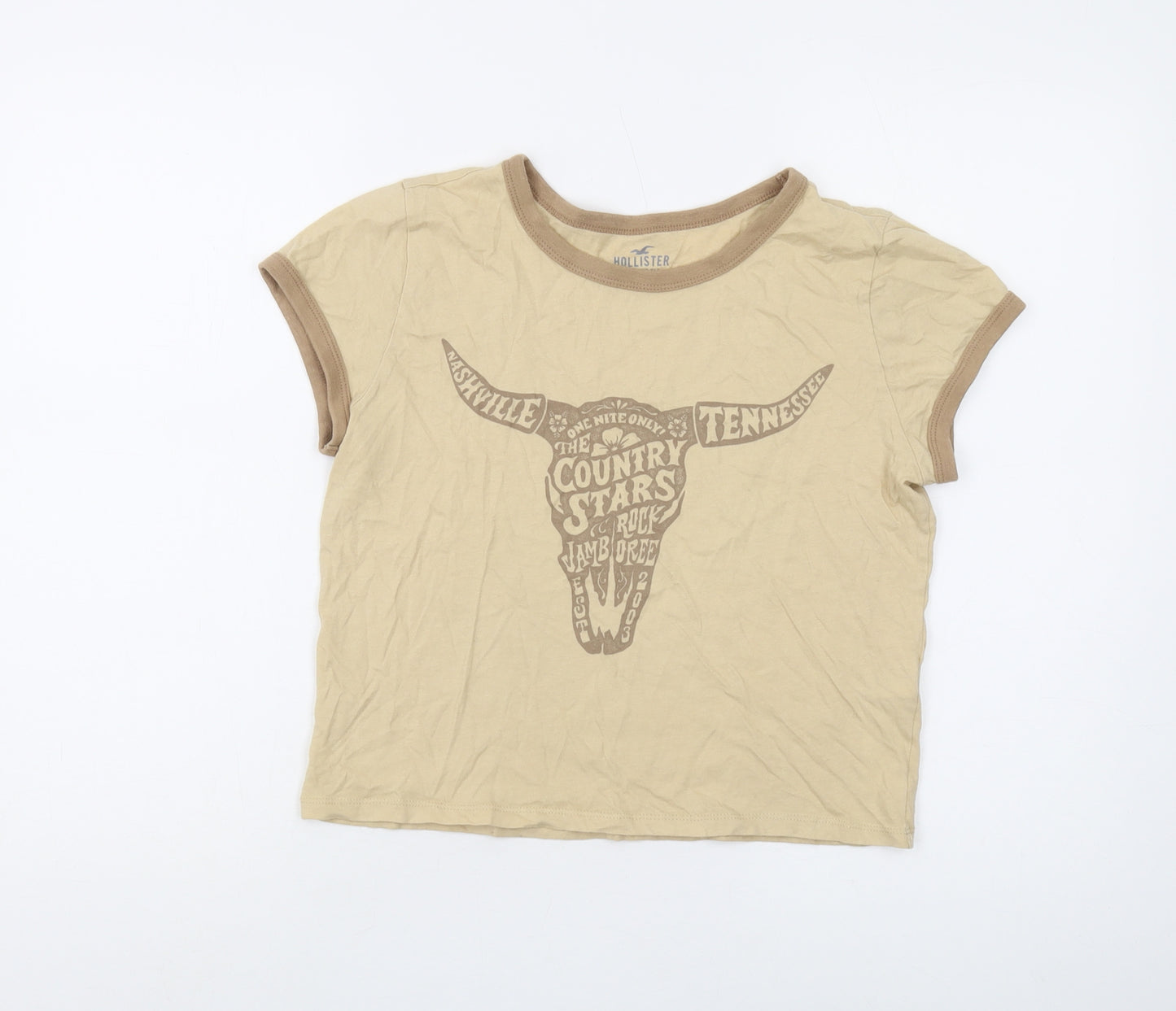 Hollister Women's Beige Ringer T-Shirt M