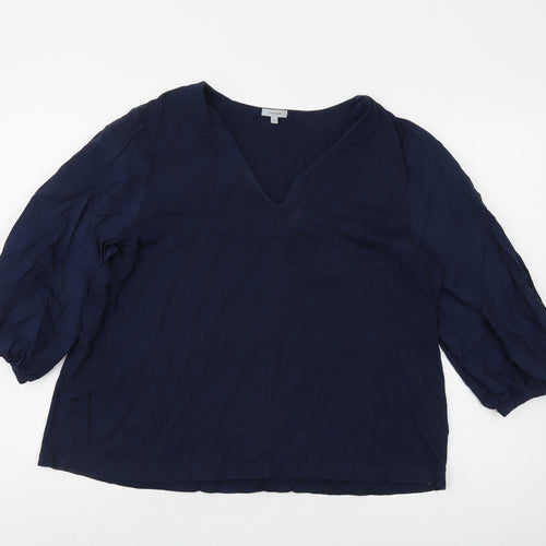 Jigsaw Women's Blue Blouse L V-Neck 3/4 Sleeve