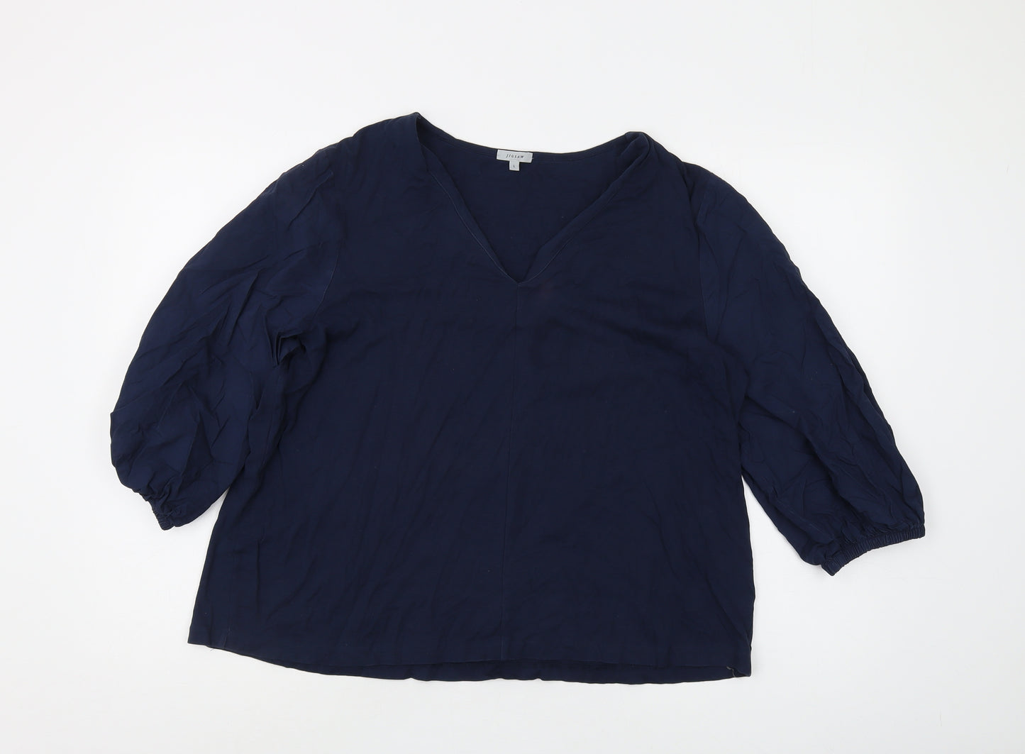 Jigsaw Women's Blue Blouse L V-Neck 3/4 Sleeve