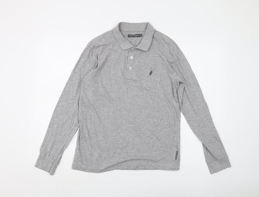 French Connection Men's Grey Long Sleeve Polo M