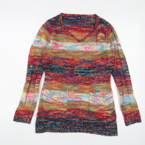 Izabel London Women's V-Neck Multicoloured Jumper Size 10