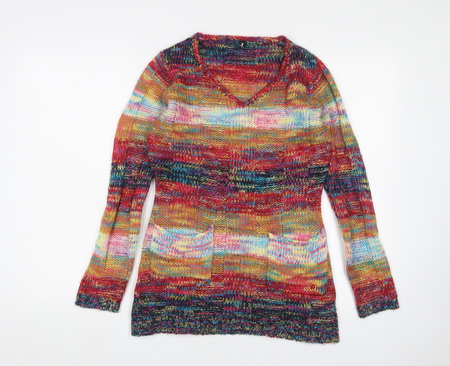 Izabel London Women's V-Neck Multicoloured Jumper Size 10