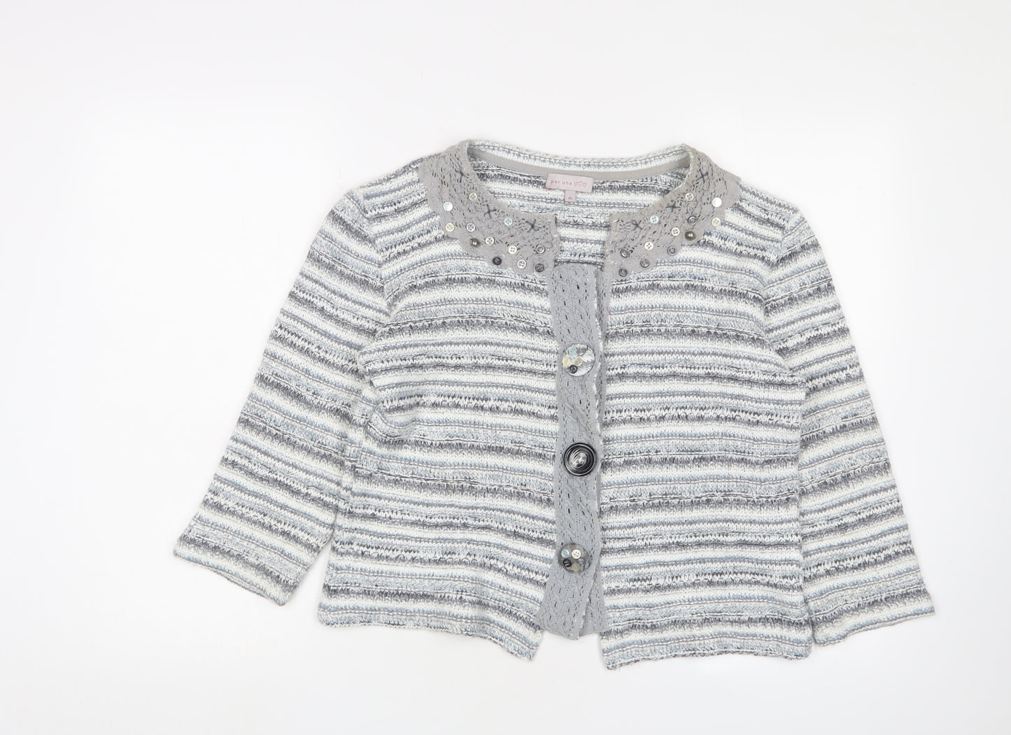 Marks and Spencer Women's Grey Cardigan, M, Striped Knit