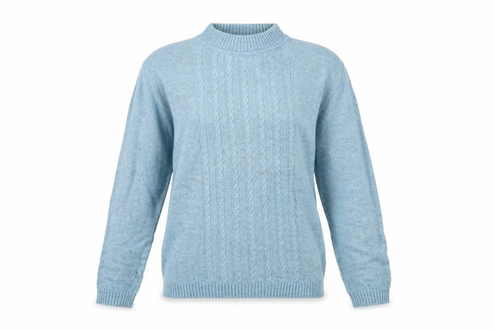 Front view of Isle Women's Blue Cable-Knit Jumper, Medium