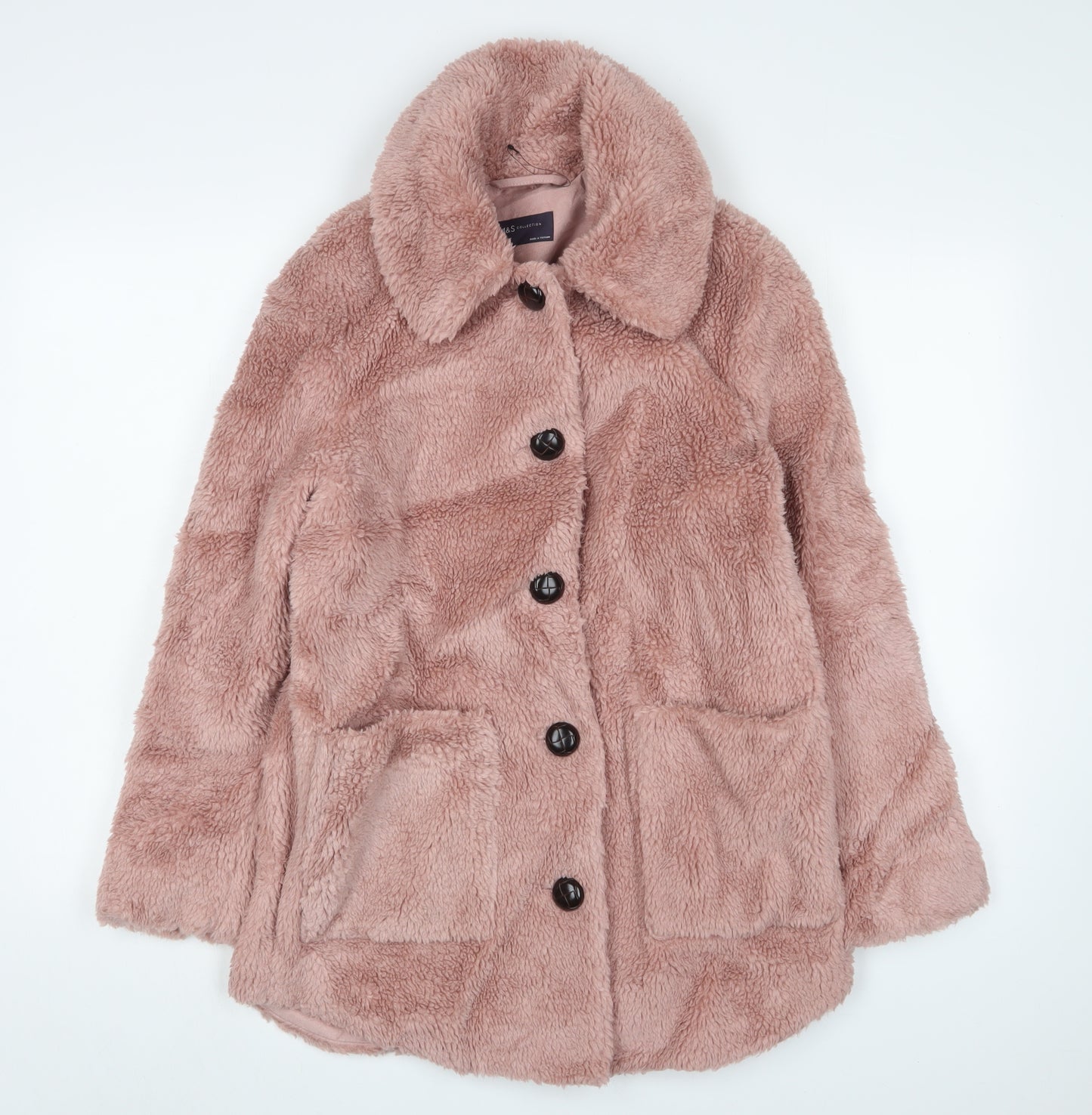 Marks and Spencer Women's Pink Faux Fur Coat, Size 8, New
