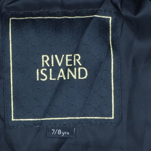 River Island Girls Black Puffer Jacket 7-8 Years Faux Fur Hooded
