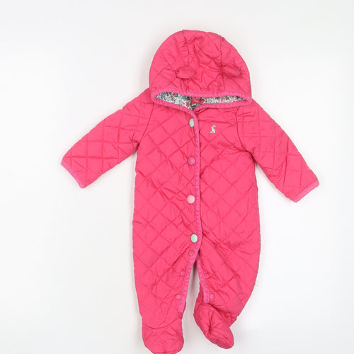 Joules Unisex Pink Puffer Snowsuit 0-3M Quilted Hooded