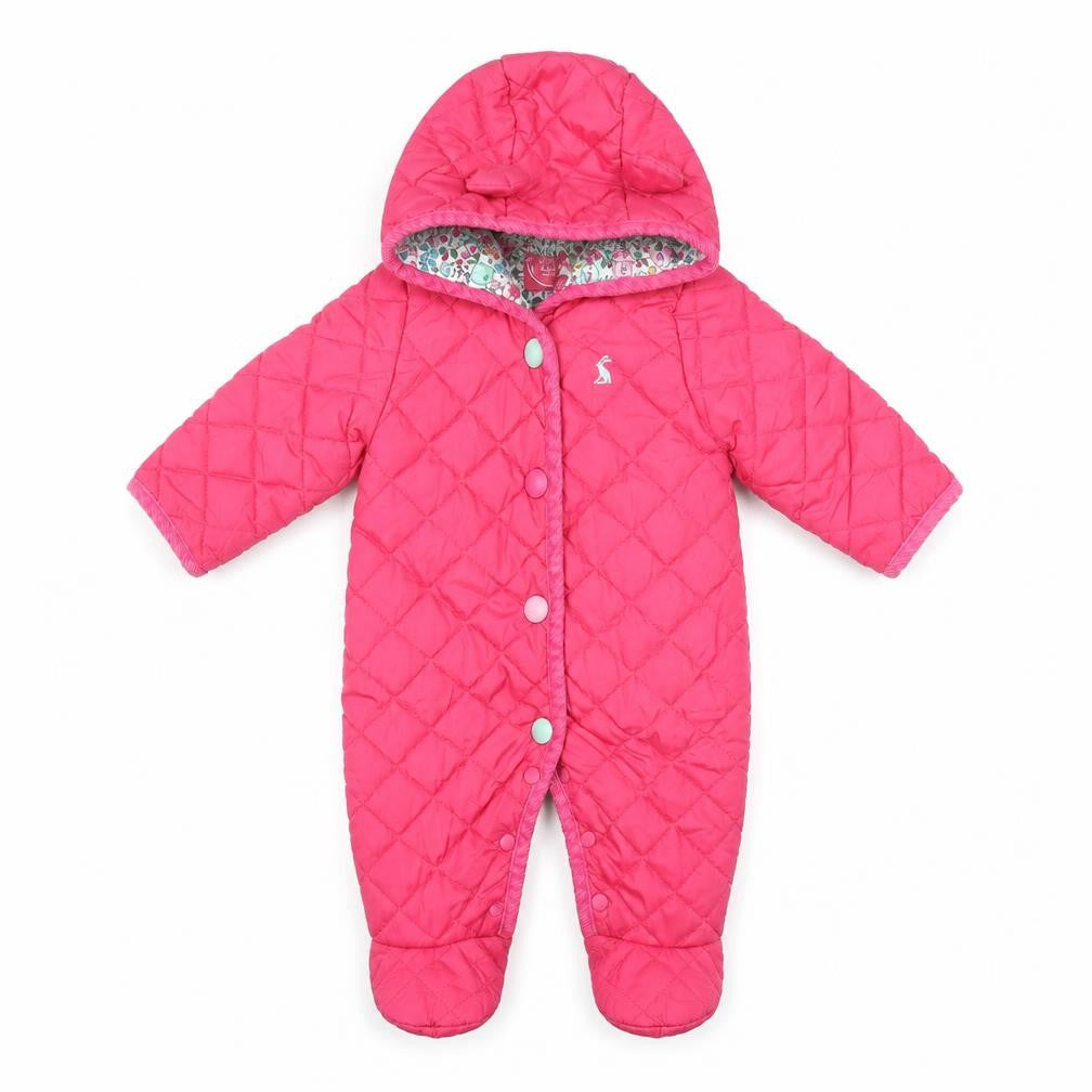 Joules Unisex Pink Puffer Snowsuit 0-3M Quilted Hooded