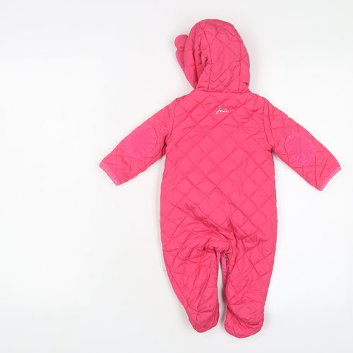 Joules Unisex Pink Puffer Snowsuit 0-3M Quilted Hooded