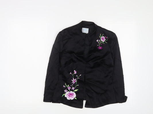 Oasis Women's Black Floral Kimono Blouse Size 8