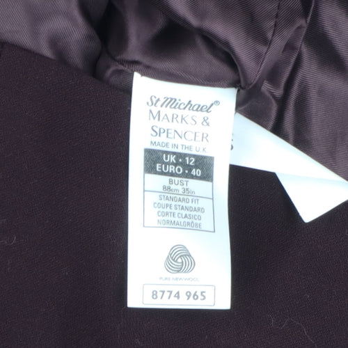 Marks and Spencer Women Purple Wool Suit Jacket, Size 12