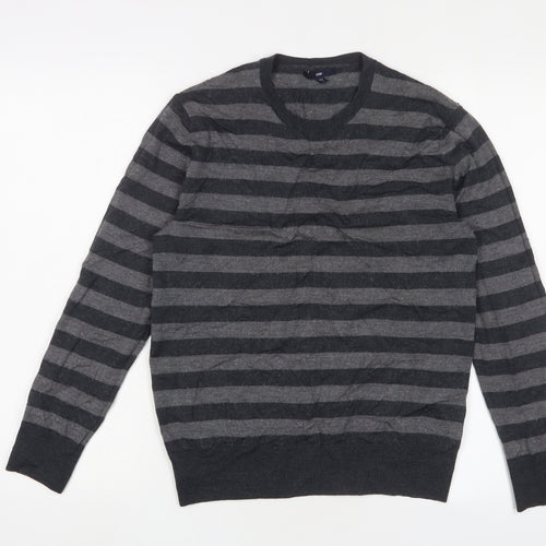 Gap Men's Grey Striped Medium Pullover Jumper