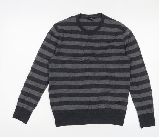 Gap Men's Grey Striped Medium Pullover Jumper