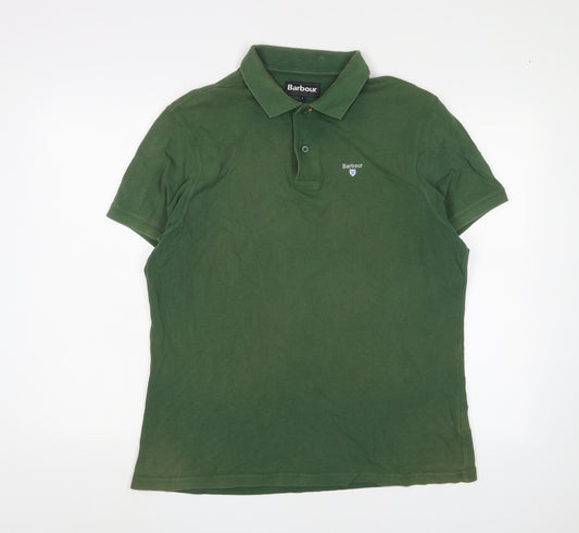 Barbour Men's Green L Polo Shirt, Short Sleeve, Cotton