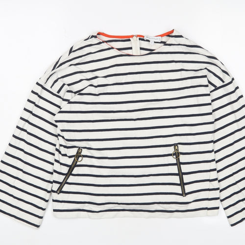 Warehouse Women's White Striped Jersey T-Shirt, Size 10