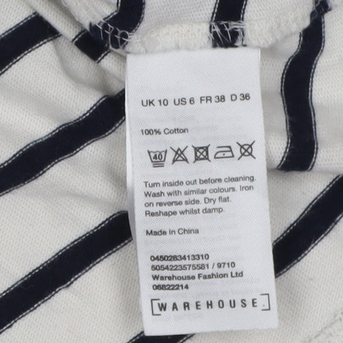 Warehouse Women's White Striped Jersey T-Shirt, Size 10