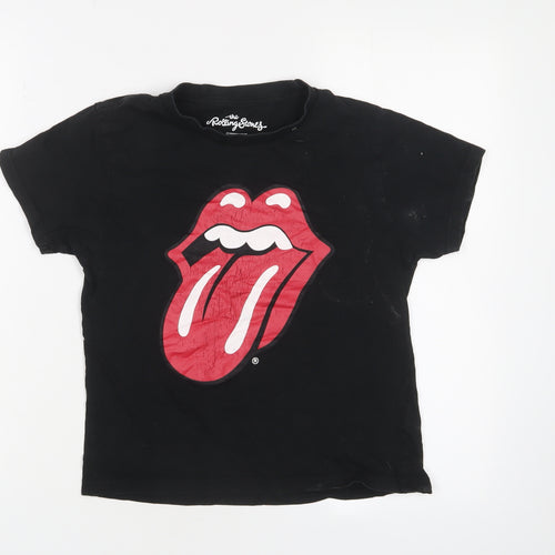 Girls Rolling Stones Black T-Shirt, Size 7-8, Music Logo Tee