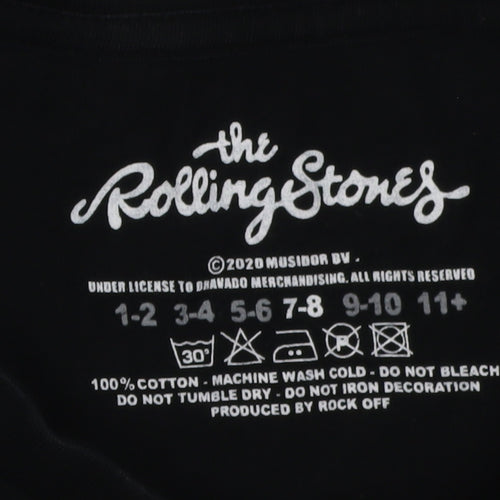 Girls Rolling Stones Black T-Shirt, Size 7-8, Music Logo Tee