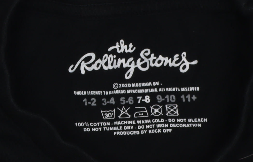 Girls Rolling Stones Black T-Shirt, Size 7-8, Music Logo Tee