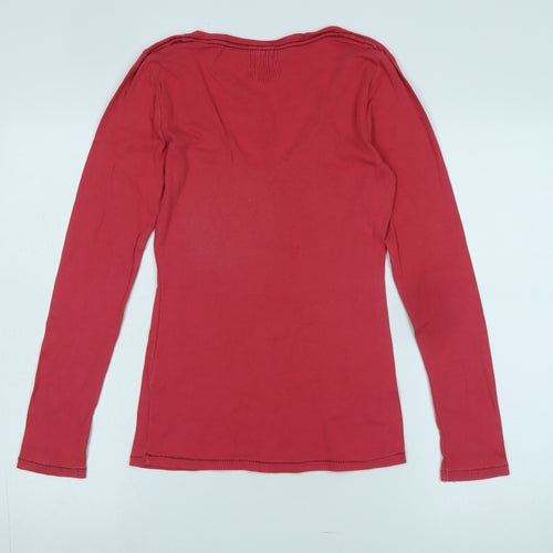 Whistles Women's Red V-Neck Cotton Long Sleeve T-Shirt M