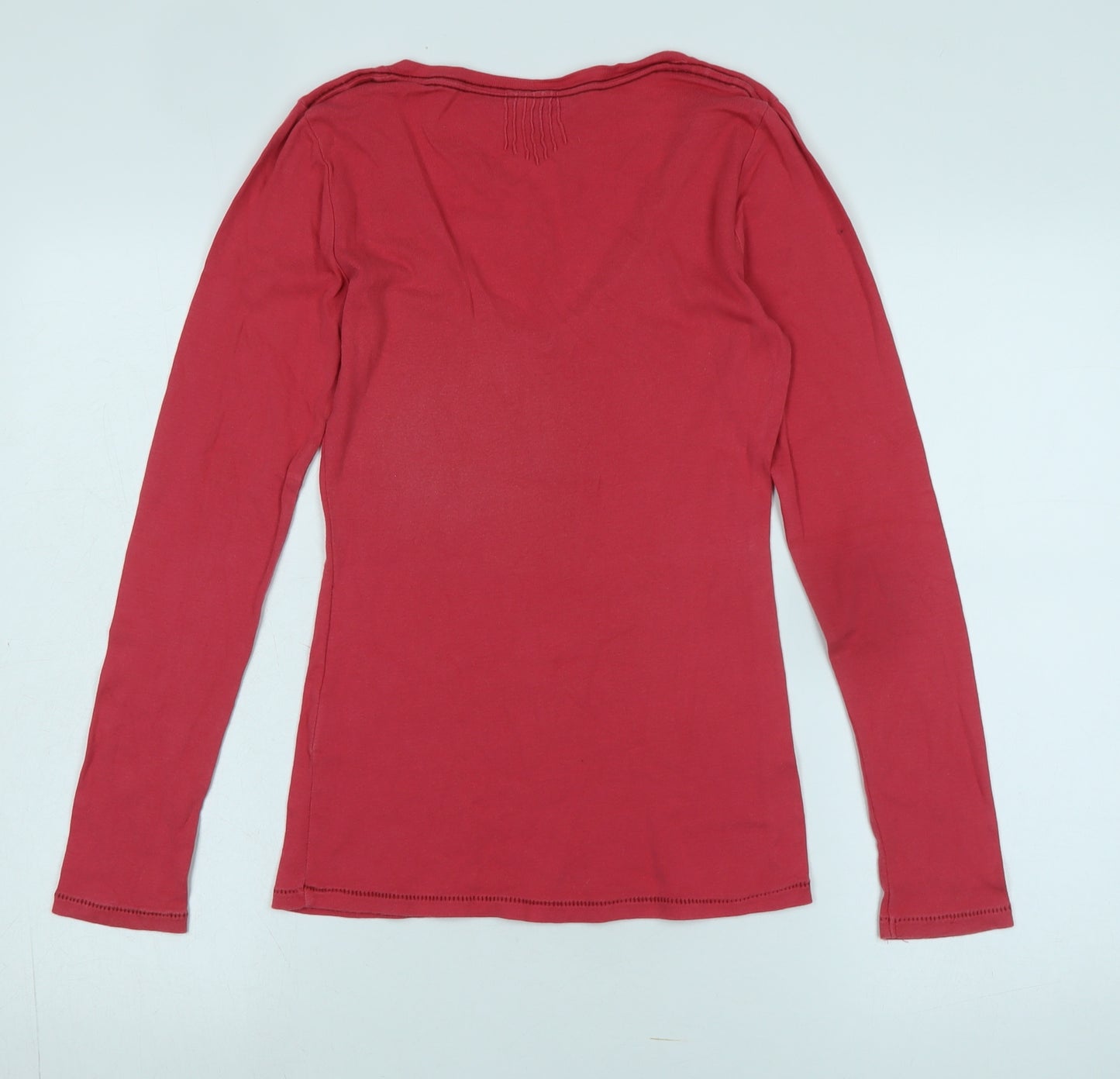 Whistles Women's Red V-Neck Cotton Long Sleeve T-Shirt M