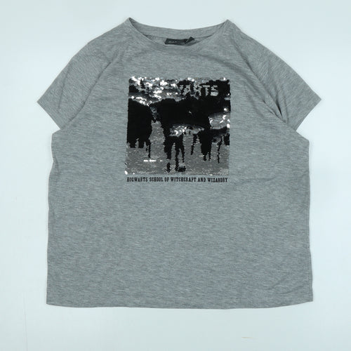 Harry Potter Unisex Grey T-Shirt L Hogwarts Sequin