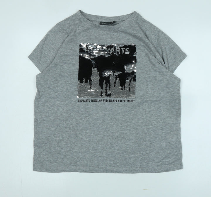 Harry Potter Unisex Grey T-Shirt L Hogwarts Sequin