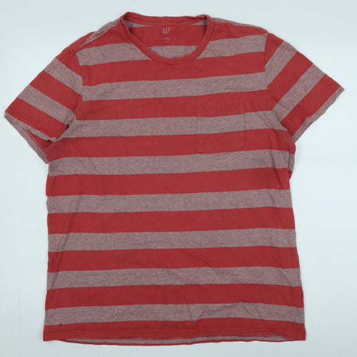 Gap Men's Red Striped T-Shirt, Size L, Short Sleeve, Cotton