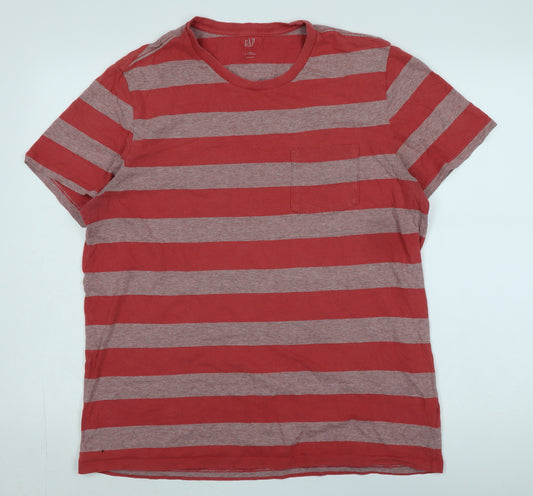 Gap Men's Red Striped T-Shirt, Size L, Short Sleeve, Cotton