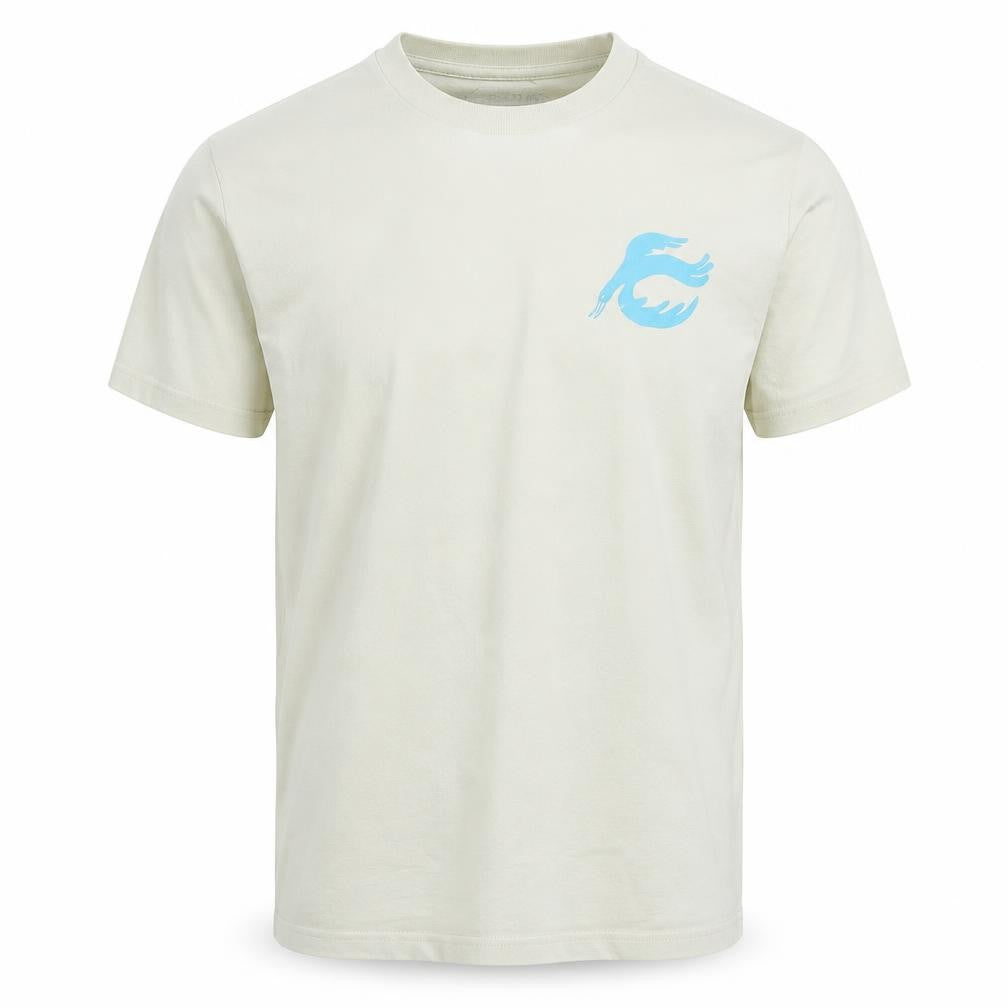 Front view of The Golden Rays Beige Graphic T-Shirt, M, Men's