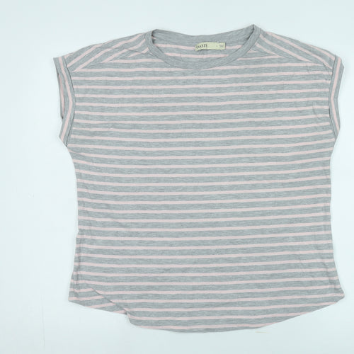 Oasis Women's Grey Pink Striped T-Shirt, Size L