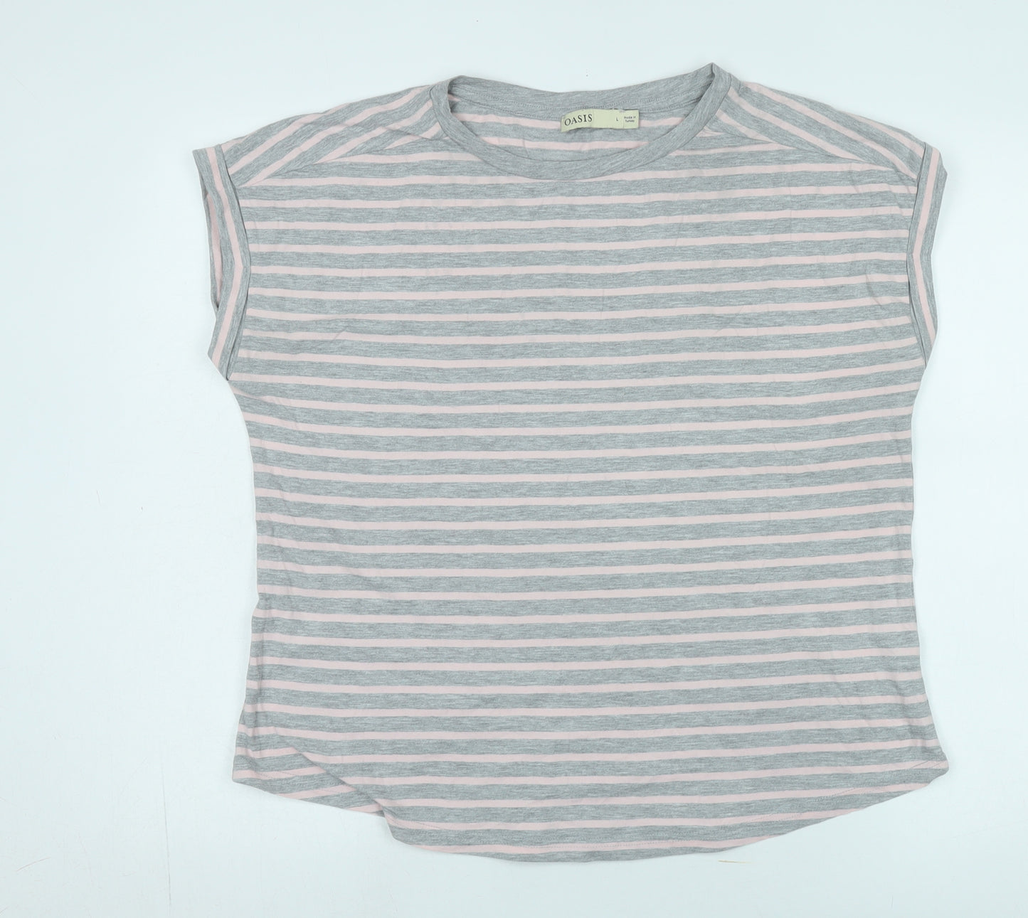 Oasis Women's Grey Pink Striped T-Shirt, Size L