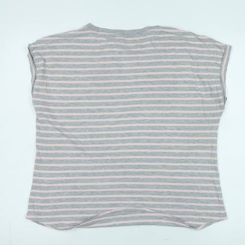 Oasis Women's Grey Pink Striped T-Shirt, Size L