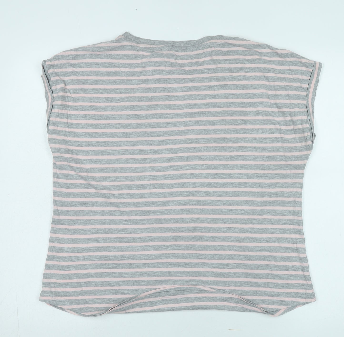 Oasis Women's Grey Pink Striped T-Shirt, Size L