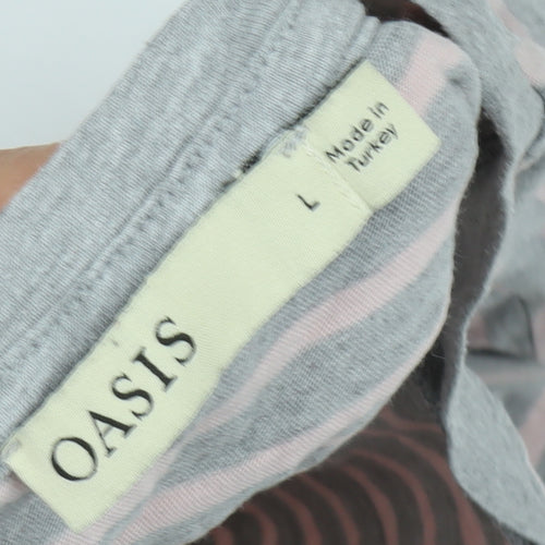 Oasis Women's Grey Pink Striped T-Shirt, Size L