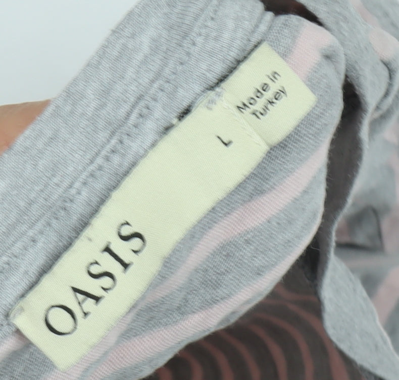 Oasis Women's Grey Pink Striped T-Shirt, Size L