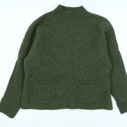 White Stuff Women's Green Mock Neck Wool Pullover Jumper