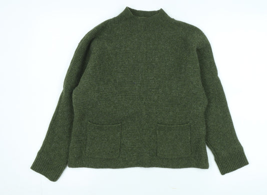 White Stuff Women's Green Mock Neck Wool Pullover Jumper