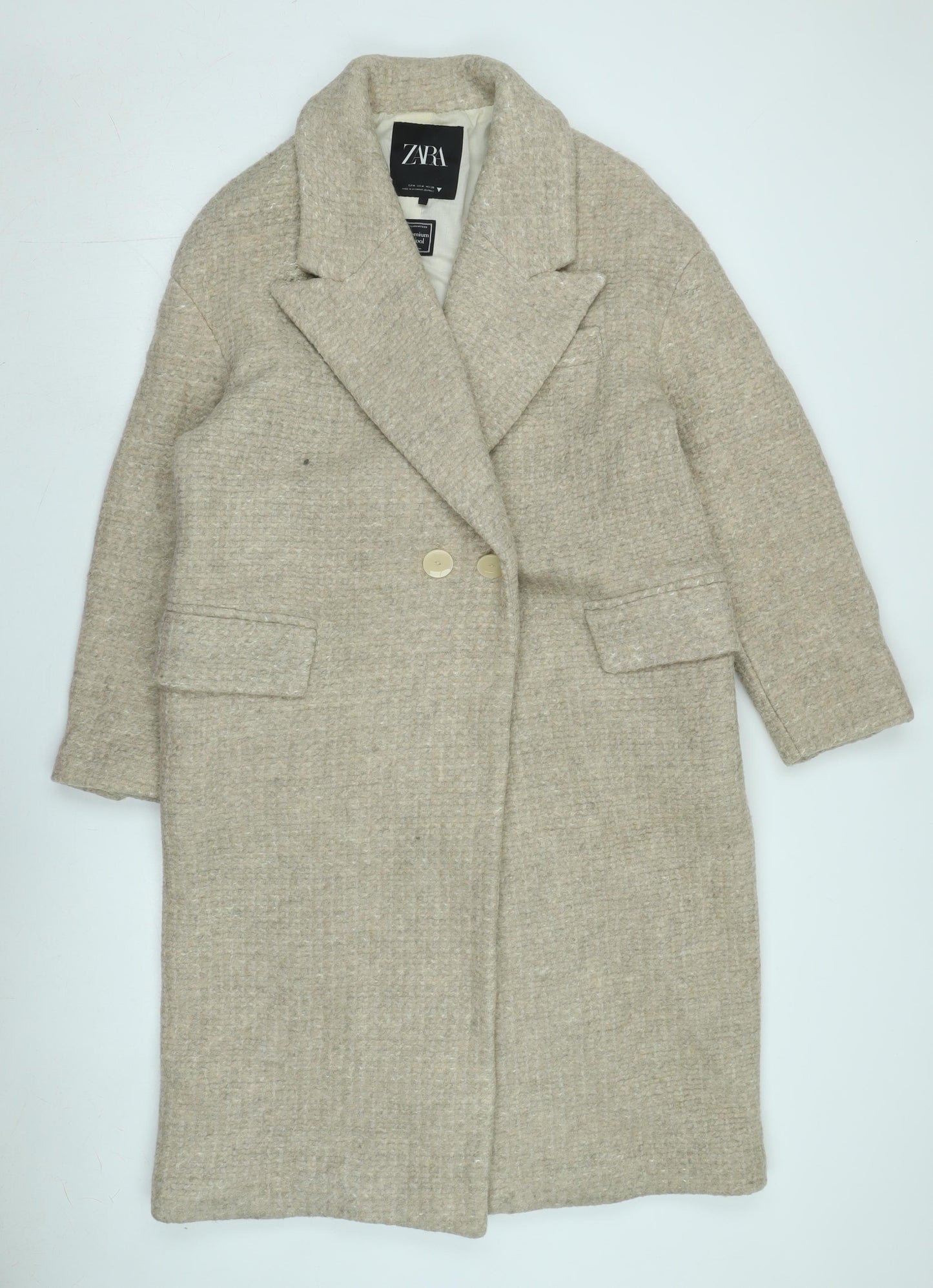 Zara Women's Beige Long Overcoat, Classic Style Size M