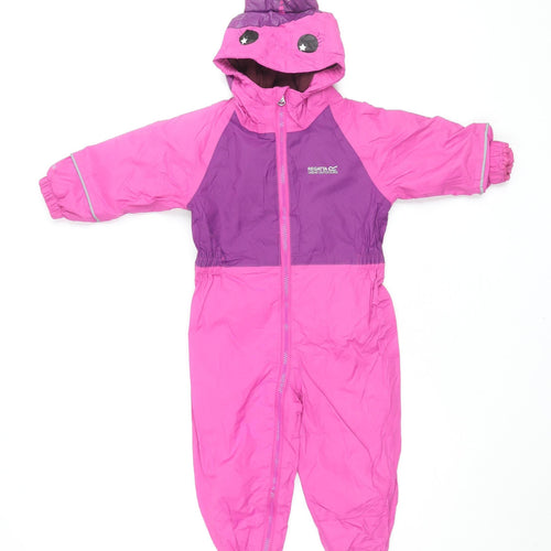 Regatta Girls Pink Purple Jumpsuit, 2 Years, Hooded & Water Resistant